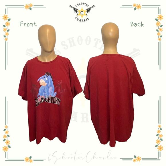 Vintage Disney POOH Eeyore Think Cheery Short Sleeve T Shirt Red Plus Size 2XL - Picture 1 of 6